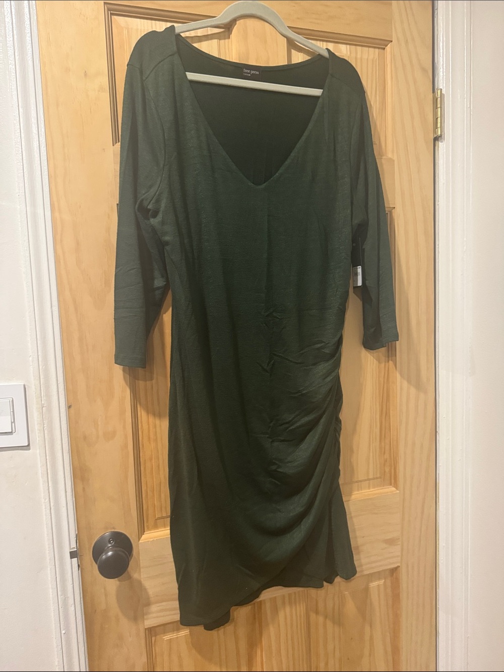 free press Dark Green V-Neck Ruched Midi Dress